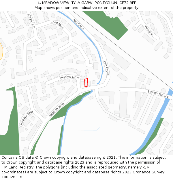 4, MEADOW VIEW, TYLA GARW, PONTYCLUN, CF72 9FP: Location map and indicative extent of plot