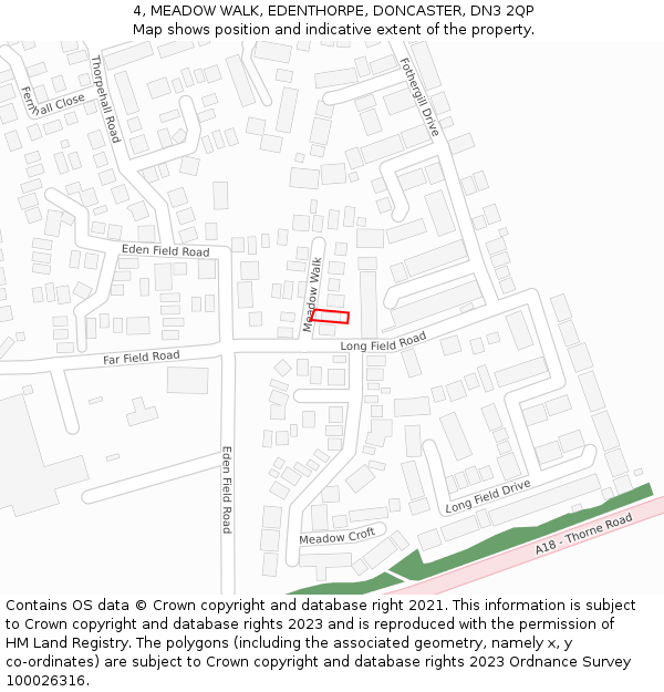 4, MEADOW WALK, EDENTHORPE, DONCASTER, DN3 2QP: Location map and indicative extent of plot