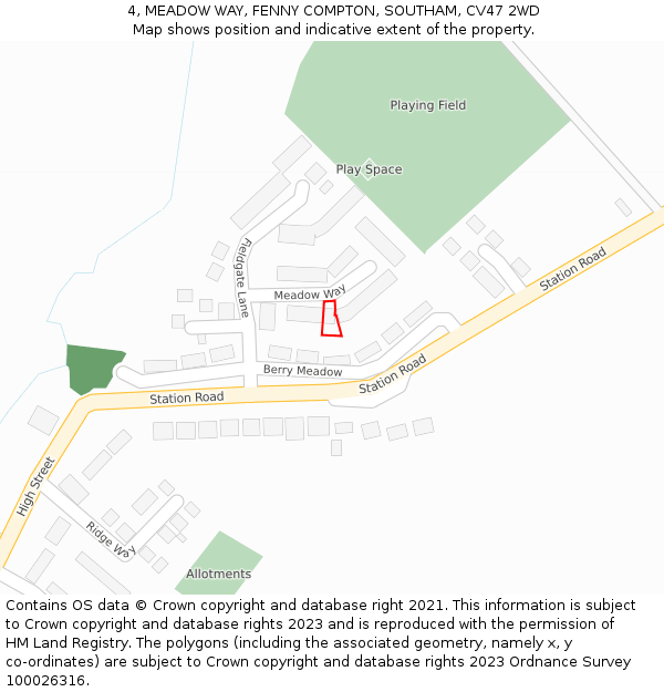 4, MEADOW WAY, FENNY COMPTON, SOUTHAM, CV47 2WD: Location map and indicative extent of plot