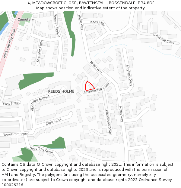 4, MEADOWCROFT CLOSE, RAWTENSTALL, ROSSENDALE, BB4 8DF: Location map and indicative extent of plot