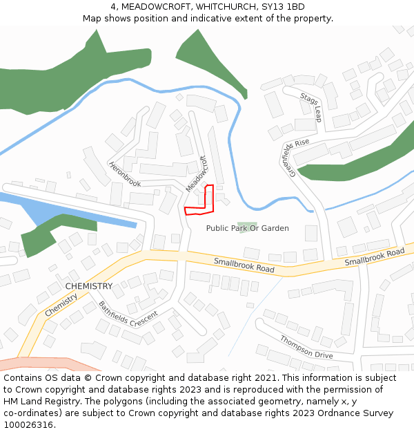 4, MEADOWCROFT, WHITCHURCH, SY13 1BD: Location map and indicative extent of plot