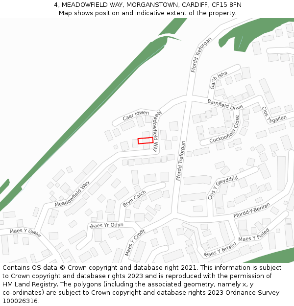 4, MEADOWFIELD WAY, MORGANSTOWN, CARDIFF, CF15 8FN: Location map and indicative extent of plot