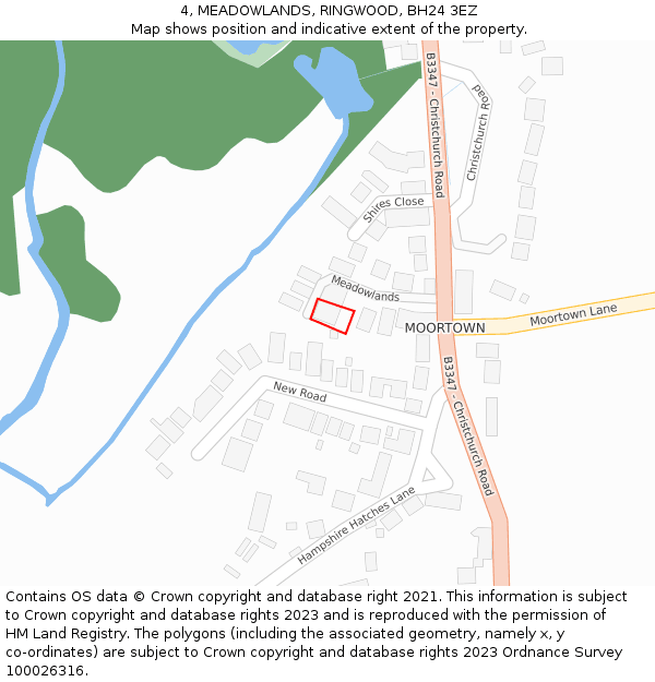 4, MEADOWLANDS, RINGWOOD, BH24 3EZ: Location map and indicative extent of plot