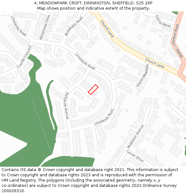 4, MEADOWPARK CROFT, DINNINGTON, SHEFFIELD, S25 2XP: Location map and indicative extent of plot