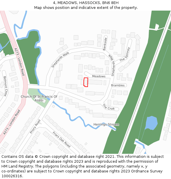 4, MEADOWS, HASSOCKS, BN6 8EH: Location map and indicative extent of plot