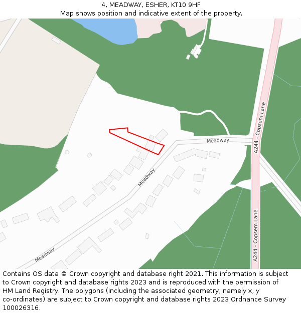 4, MEADWAY, ESHER, KT10 9HF: Location map and indicative extent of plot