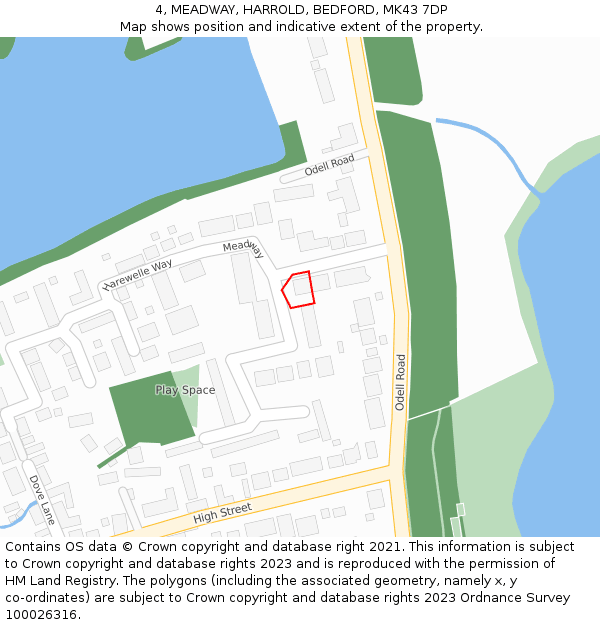 4, MEADWAY, HARROLD, BEDFORD, MK43 7DP: Location map and indicative extent of plot