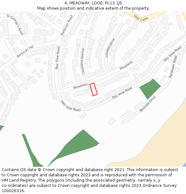 4, MEADWAY, LOOE, PL13 1JS: Location map and indicative extent of plot