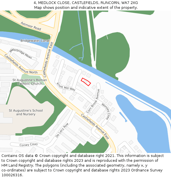 4, MEDLOCK CLOSE, CASTLEFIELDS, RUNCORN, WA7 2XG: Location map and indicative extent of plot