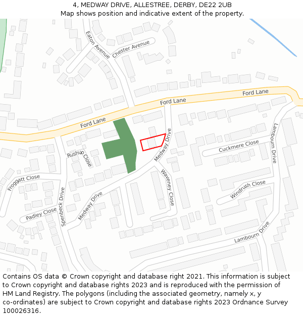 4, MEDWAY DRIVE, ALLESTREE, DERBY, DE22 2UB: Location map and indicative extent of plot
