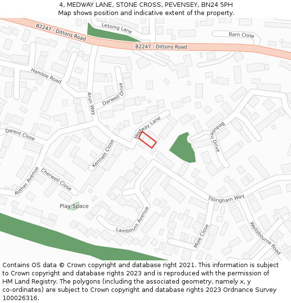 4, MEDWAY LANE, STONE CROSS, PEVENSEY, BN24 5PH: Location map and indicative extent of plot