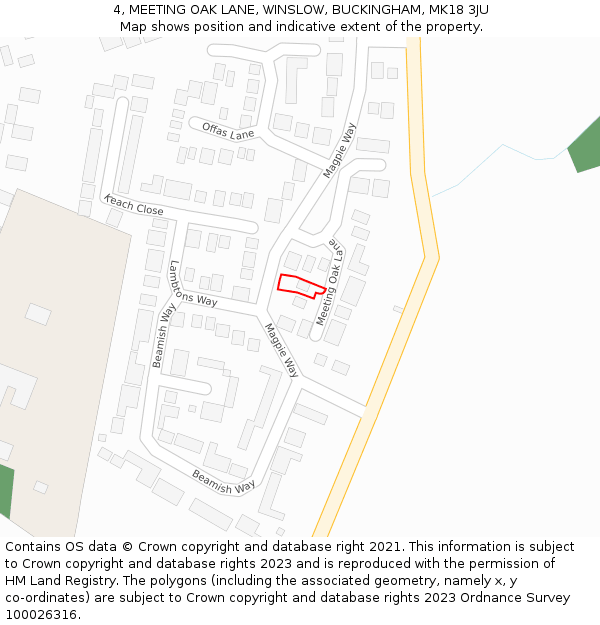 4, MEETING OAK LANE, WINSLOW, BUCKINGHAM, MK18 3JU: Location map and indicative extent of plot