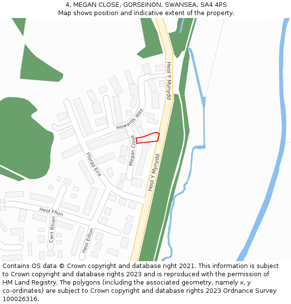 4, MEGAN CLOSE, GORSEINON, SWANSEA, SA4 4PS: Location map and indicative extent of plot