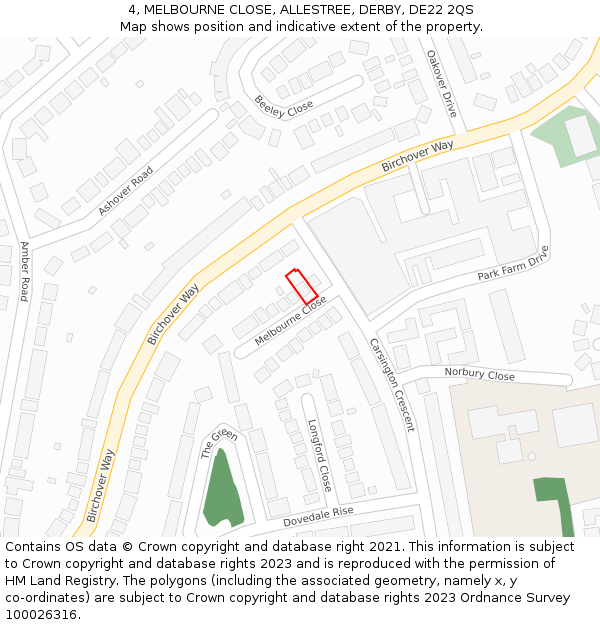 4, MELBOURNE CLOSE, ALLESTREE, DERBY, DE22 2QS: Location map and indicative extent of plot