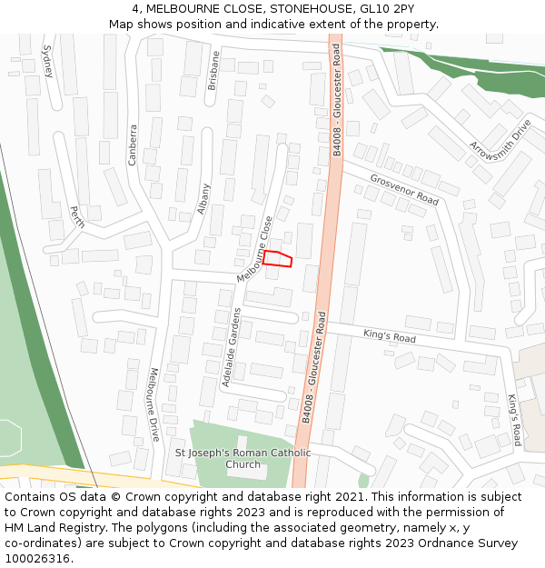 4, MELBOURNE CLOSE, STONEHOUSE, GL10 2PY: Location map and indicative extent of plot