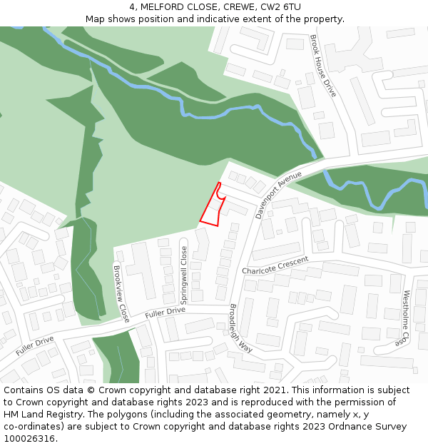 4, MELFORD CLOSE, CREWE, CW2 6TU: Location map and indicative extent of plot