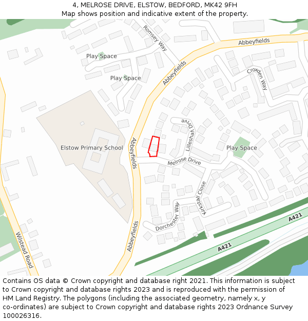 4, MELROSE DRIVE, ELSTOW, BEDFORD, MK42 9FH: Location map and indicative extent of plot