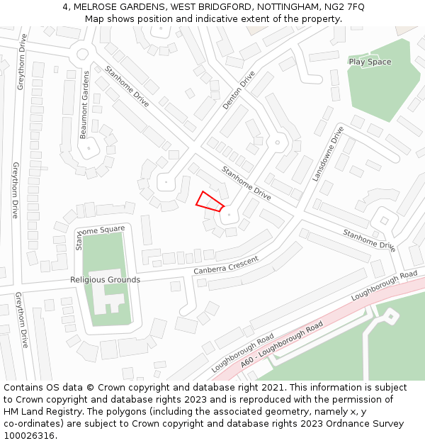 4, MELROSE GARDENS, WEST BRIDGFORD, NOTTINGHAM, NG2 7FQ: Location map and indicative extent of plot