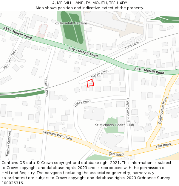 4, MELVILL LANE, FALMOUTH, TR11 4DY: Location map and indicative extent of plot