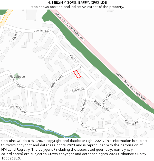 4, MELYN Y GORS, BARRY, CF63 1DE: Location map and indicative extent of plot