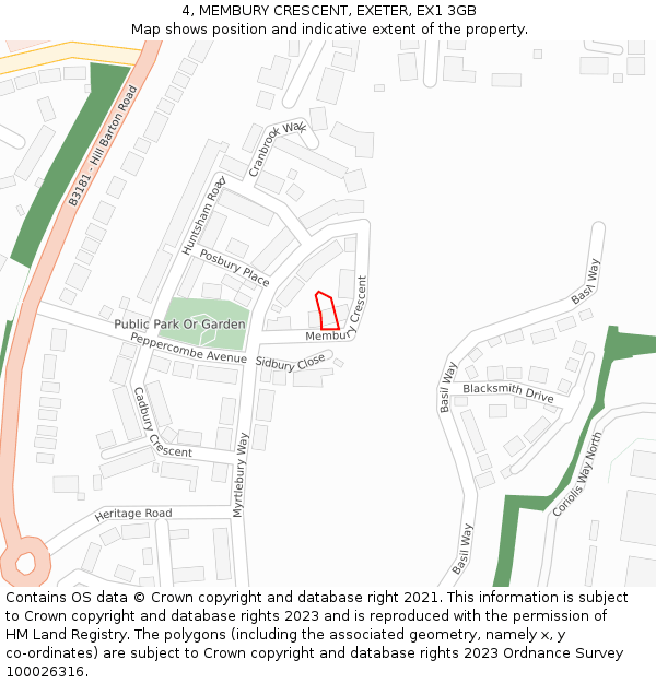 4, MEMBURY CRESCENT, EXETER, EX1 3GB: Location map and indicative extent of plot