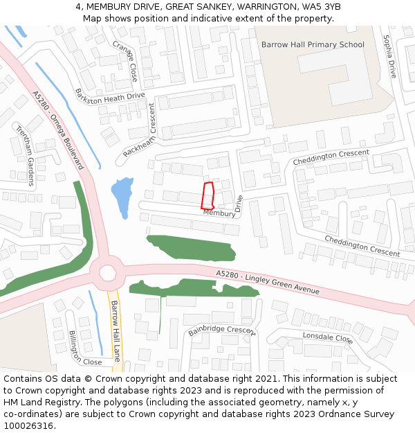 4, MEMBURY DRIVE, GREAT SANKEY, WARRINGTON, WA5 3YB: Location map and indicative extent of plot