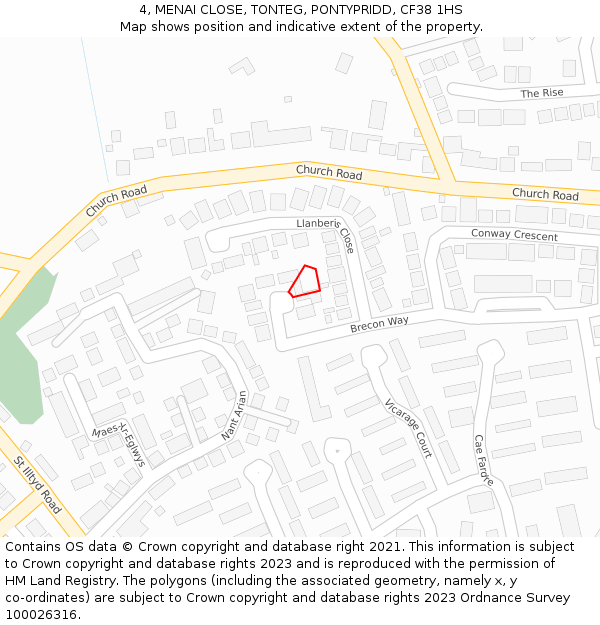 4, MENAI CLOSE, TONTEG, PONTYPRIDD, CF38 1HS: Location map and indicative extent of plot