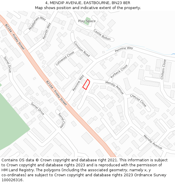 4, MENDIP AVENUE, EASTBOURNE, BN23 8ER: Location map and indicative extent of plot