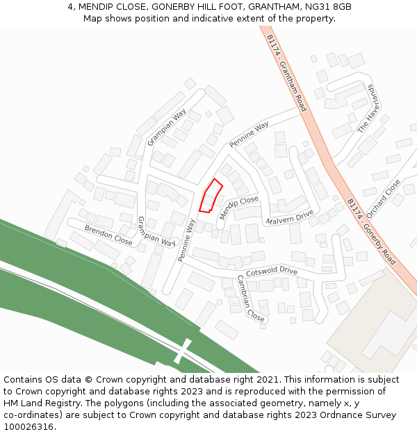 4, MENDIP CLOSE, GONERBY HILL FOOT, GRANTHAM, NG31 8GB: Location map and indicative extent of plot