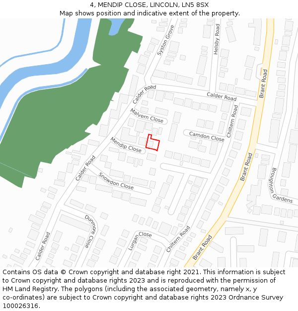 4, MENDIP CLOSE, LINCOLN, LN5 8SX: Location map and indicative extent of plot