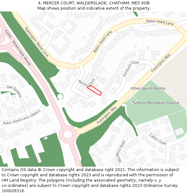 4, MERCER COURT, WALDERSLADE, CHATHAM, ME5 9GB: Location map and indicative extent of plot