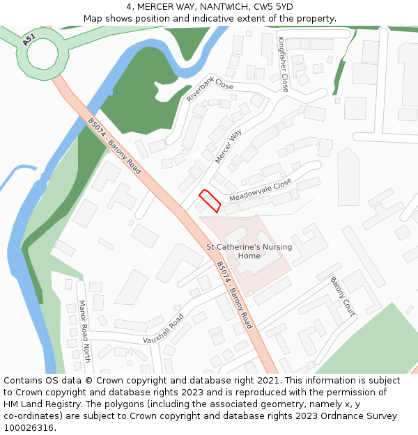 4, MERCER WAY, NANTWICH, CW5 5YD: Location map and indicative extent of plot