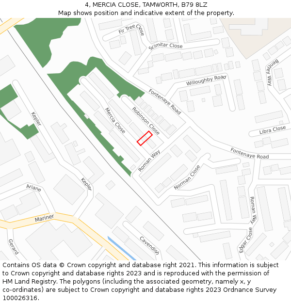 4, MERCIA CLOSE, TAMWORTH, B79 8LZ: Location map and indicative extent of plot