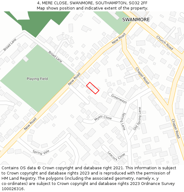 4, MERE CLOSE, SWANMORE, SOUTHAMPTON, SO32 2FF: Location map and indicative extent of plot