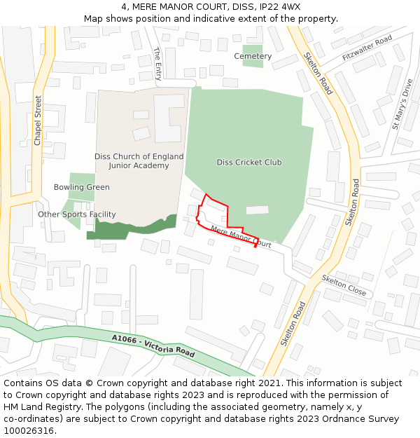 4, MERE MANOR COURT, DISS, IP22 4WX: Location map and indicative extent of plot