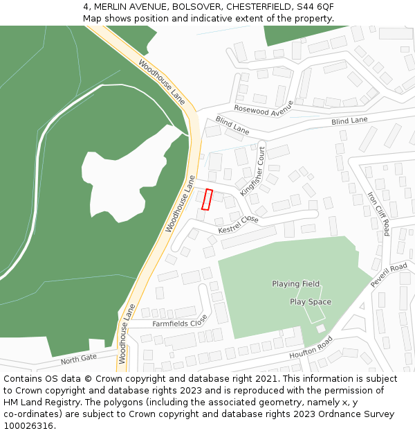 4, MERLIN AVENUE, BOLSOVER, CHESTERFIELD, S44 6QF: Location map and indicative extent of plot