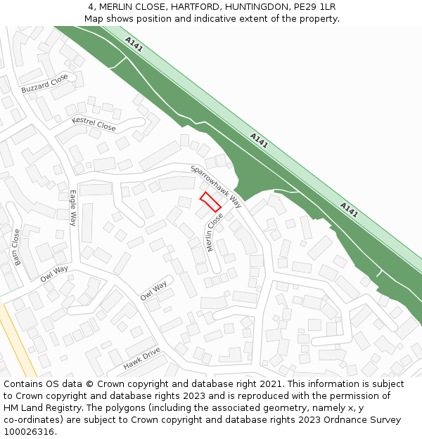 4, MERLIN CLOSE, HARTFORD, HUNTINGDON, PE29 1LR: Location map and indicative extent of plot