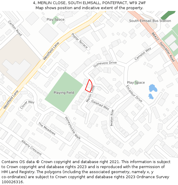 4, MERLIN CLOSE, SOUTH ELMSALL, PONTEFRACT, WF9 2WF: Location map and indicative extent of plot