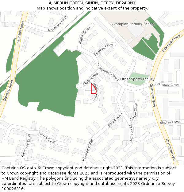 4, MERLIN GREEN, SINFIN, DERBY, DE24 9NX: Location map and indicative extent of plot