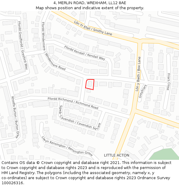 4, MERLIN ROAD, WREXHAM, LL12 8AE: Location map and indicative extent of plot