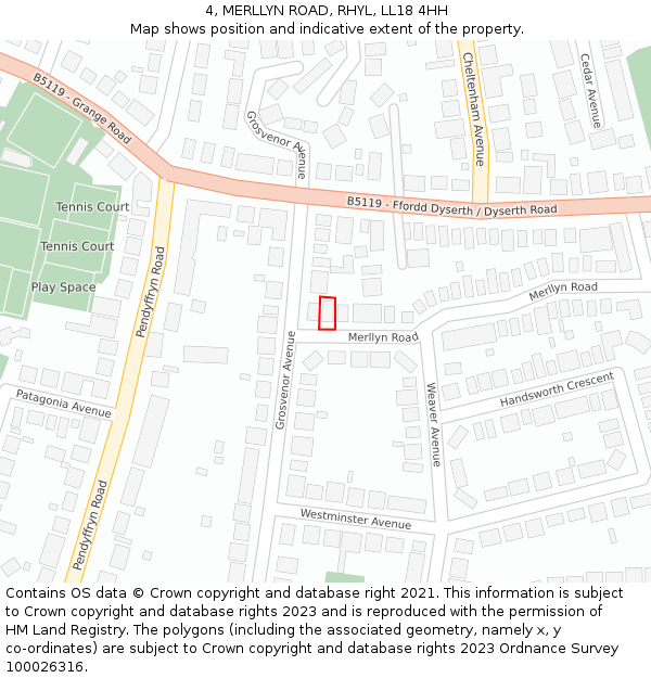 4, MERLLYN ROAD, RHYL, LL18 4HH: Location map and indicative extent of plot