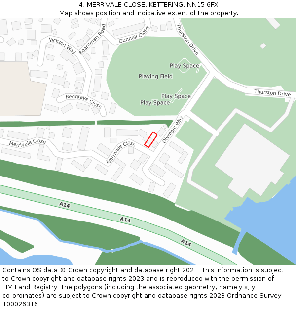 4, MERRIVALE CLOSE, KETTERING, NN15 6FX: Location map and indicative extent of plot