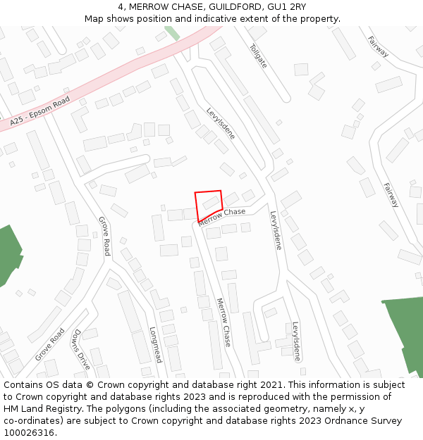 4, MERROW CHASE, GUILDFORD, GU1 2RY: Location map and indicative extent of plot