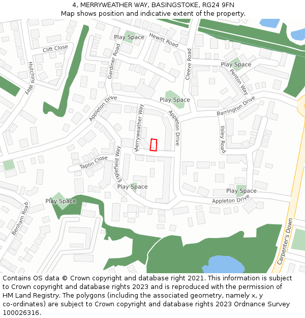 4, MERRYWEATHER WAY, BASINGSTOKE, RG24 9FN: Location map and indicative extent of plot