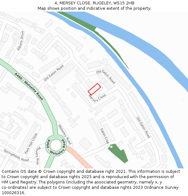 4, MERSEY CLOSE, RUGELEY, WS15 2HB: Location map and indicative extent of plot