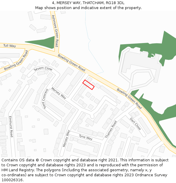 4, MERSEY WAY, THATCHAM, RG18 3DL: Location map and indicative extent of plot