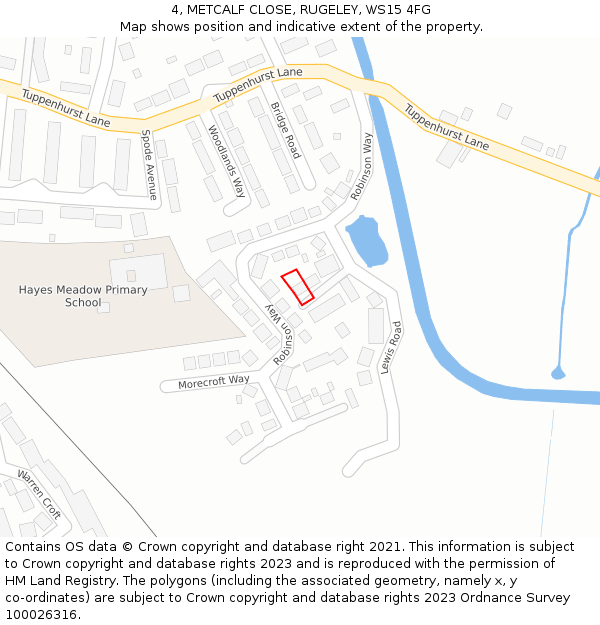 4, METCALF CLOSE, RUGELEY, WS15 4FG: Location map and indicative extent of plot