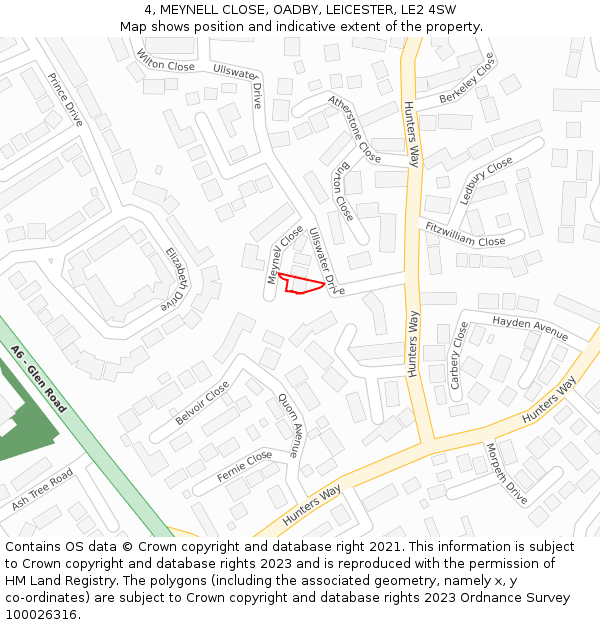 4, MEYNELL CLOSE, OADBY, LEICESTER, LE2 4SW: Location map and indicative extent of plot