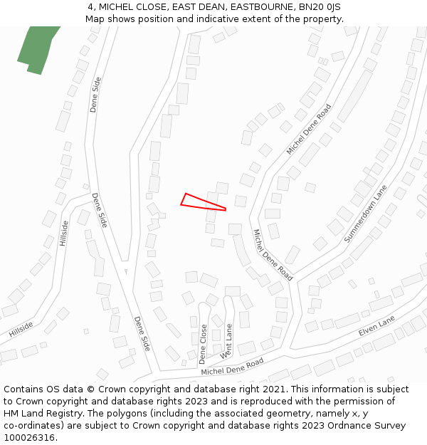 4, MICHEL CLOSE, EAST DEAN, EASTBOURNE, BN20 0JS: Location map and indicative extent of plot