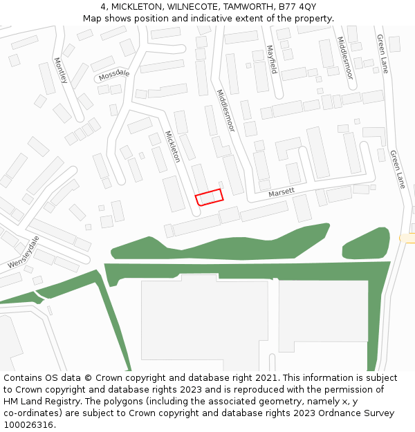 4, MICKLETON, WILNECOTE, TAMWORTH, B77 4QY: Location map and indicative extent of plot